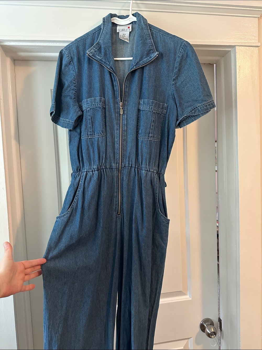 Scarlett Dark Blue Denim Short-Sleeve Zip Front One-Piece